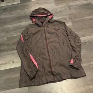 Lululemon Hooded Windbreaker Jacket Brown Pink Stripe Full Zip Women flawed